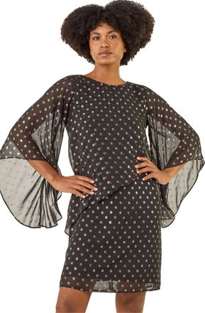 Roman Womens Asymmetric Spot Print Overlay Dress - Black - Size 10 UK