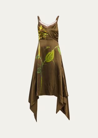 Monse Deconstructed Sunflower Printed Silk Midi Dress