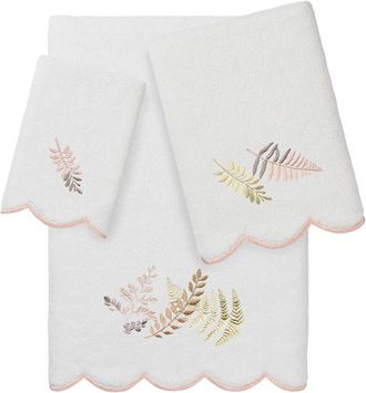 Linum Home Textiles 100% Turkish Cotton Fern Toss Scallop 3Pc Embellished Towel Set