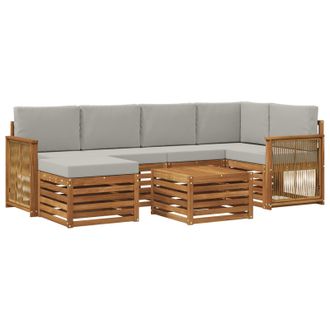 vidaXL Conjunto De Sof&aacute; Seccional Con Coj&iacute;n 6 Pcs Natural Y Gris Claro Vidaxl