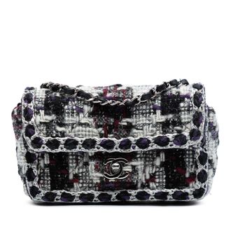 Chanel Pre-owned Womens Mini Rectangular Quilted Tweed Single Flap - White Textile - One Size