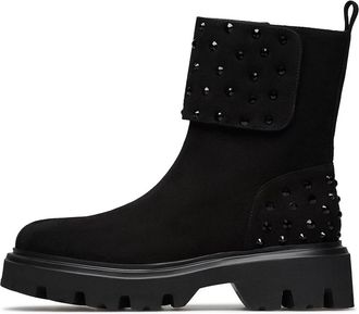 Loriblu Crystals Embellished Combat Enkellaarsjes - Dames - Enkellaarsjes - Zwart - 40 EU - Leer - Schoenen
