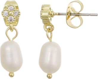 Adornia 14K Gold Plated Cubic Zirconia & Freshwater Pearl Drop Earrings in Gold/White at Nordstrom Rack