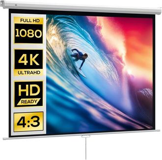 HOMCOM Pantalla Proyector De 84 Pulgadas Tela Proyector Manual Formato 4:3 4k Montaje En Pared O Techo Para Cine En Casa Oficina Interior Y Exterior Blanco