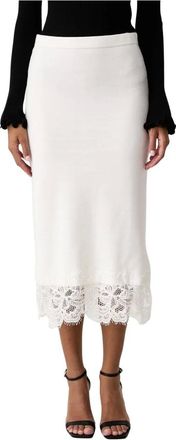 Twinset Falda midi de punto con encaje - Skirts - Mujer - Beige - XS