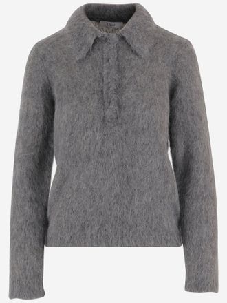 Chlo&eacute; Poloshirt aus Alpaka-Mischung mit geb&uuml;rsteter Oberfl&auml;che