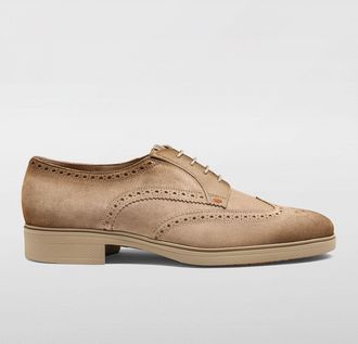 Santoni Oxford Santoni in camoscio con motivo brogue a coda di rondine