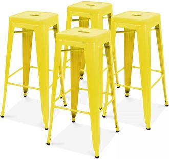 Oviala Lote de 4 taburetes de bar de acero amarillo mate