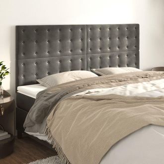 vidaXL Vidaxl - Cabeceros 4 Unidades De Terciopelo Gris Oscuro 80x5x78/88 Cm