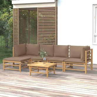 vidaXL Set De Muebles De Jard&iacute;n 6 Piezas Bamb&uacute; Con Cojines Gris Taup&eacute; Vidaxl
