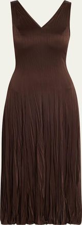Michael Kors Crushed Satin V-Neck Sleeveless Dress
