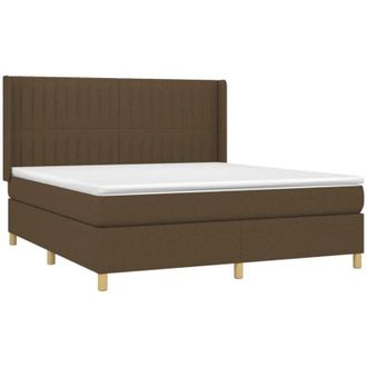 vidaXL Cama Box Spring Colch&oacute;n Luces Led Tela Marr&oacute;n Oscuro 160x200cm Vidaxl