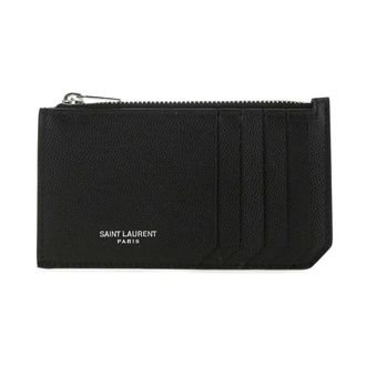 Saint Laurent Accessoires, Heren, Zwart, ONE Size, Leer, Fragments Zipped Card Case