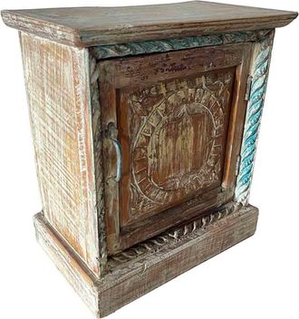 Wanderlust Deco Mesita de madera acabado artesanal marr&oacute;n 49x30x54h cm