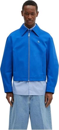 Ader Error Logo Patch Zip-Up Bomberjack - Heren - Zomerjassen - Blauw - XL - Katoen - Jassen