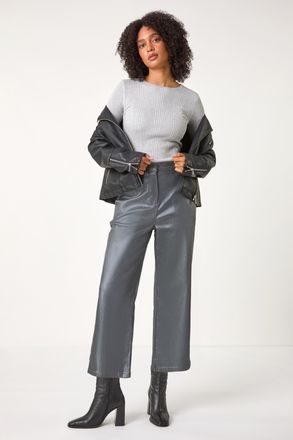 Roman Metallic Coated Wide Leg Cropped Trouser