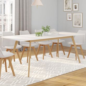 IDMarket Idmarket - Mesa De Comedor Extensible Inga 160-200 Cm Y 6 Sillas Sara Blancas, Dise&ntilde;o Escandinavo