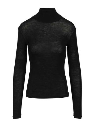 Max Mara Wool And Silk Gauze Turtleneck Knitwear Nero-Donna