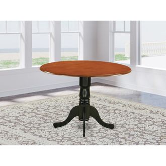 East West Furniture Dublin Round Table with two 9 Drop Leaves in Black and Cherry Finish