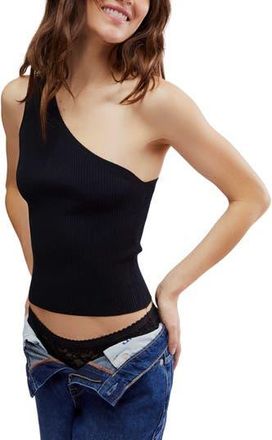 Free People Good Taste One-Shoulder Rib Crop Top in Black at Nordstrom Rack, Size Medium