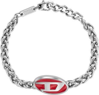 Diesel Oval D Enamel Chain Bracelet in Silver/Red at Nordstrom