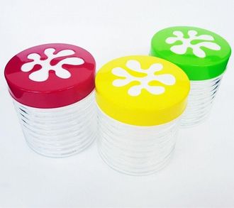 Trade Shop Trade Shop - Tris Di 3 Barattoli Vetro Con Coperchio Colorato Righe Sale Zucchero Caffe Dolci