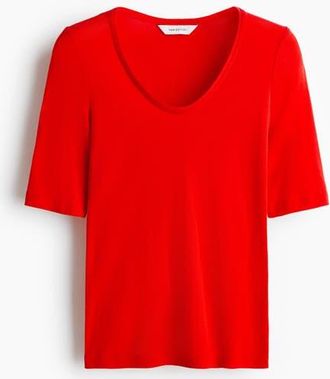 H&M Scoop-neck Pima Cotton Top in Red at Nordstrom, Size X-Small