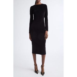 Balmain Ribbed Velvet Open Back Maxi Dress in 0Pa Black at Nordstrom, Size X-Small