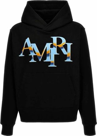 Amiri Hoodies, male, Black, S, Staggered Chrome Logo Hoodie