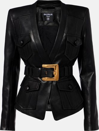 Balmain Belted leather jacket