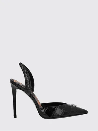 Philipp Plein Croc-Effect Leather Slingback Pumps with Rhinestones and Skull
