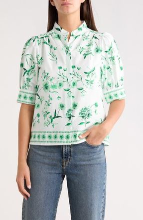 CeCe by Cynthia Steffe Floral Button-Up Top in Vibrant Kelly at Nordstrom, Size Xx-Small