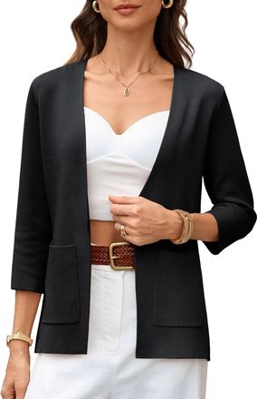 Grace Karin Women Elegant Cardigans Spring Soft Knit Long Sleeve Blazer Jacket with Pockets M Black