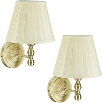 Relaxdays Wall lamp, 2-piece set, fabric shade, vintage design, E14, wall light, hwd: 30x20x23.5cm, ivory/brass - Relaxdays