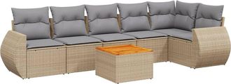 vidaXL Vidaxl - Set Sof&aacute;s De Jard&iacute;n 7 Piezas Y Cojines Rat&aacute;n Sint&eacute;tico Beige