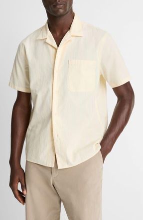Vince Union Textured Stripe Cotton Camp Shirt in Meadowlark at Nordstrom, Size Xx-Large