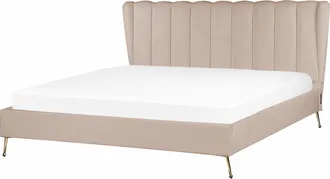 Beliani Cama Con Somier De Terciopelo Gris Pardo Dorado 180 X 200 Cm Metal Usb Cabecero Miribel