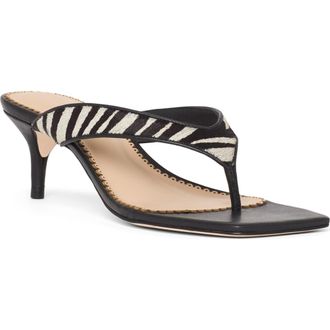 Cinq &agrave; Sept Frankie Zebra Print Calf Hair Thong Sandal in Black/Ivory at Nordstrom, Size 7.5Us
