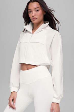 Alo | Cropped Playmaker Jacket in Ivory White, Size: Large