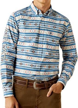 Ariat Mens Team Logo Albert Fitted Button Down Shirt In Dark Teal/khaki