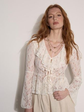 Apricot Lace Ruffle Cardigan in Cream at Nordstrom, Size Xx-Large