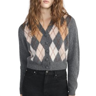 Frame Denim The Brushed Argyle Cardigan In Grey Multi