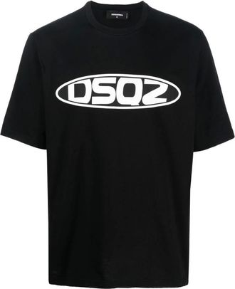 Dsquared2 Tops, Heren, Zwart, S, Katoen, T-shirt met logoprint en korte mouwen