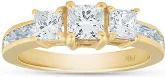 Pompeii3 2ct Three Stone Diamond Ring 14K Yellow Gold Size Selectable