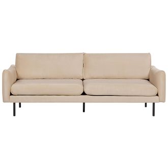 Beliani Sof&aacute; 3 Plazas Tapizado De Terciopelo Patas Negras Coj&iacute;n De Asiento Estilo Retro Moderno Beige Vinterbro