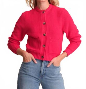 525 america Palmer Crewneck Cardigan In Cherry Red
