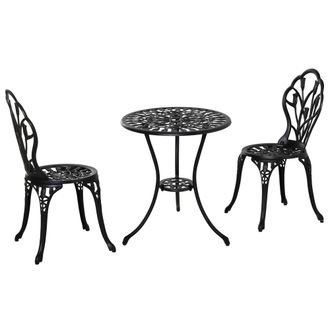 OUTSUNNY Set Da Esterno 3 Pz In Alluminio Con 2 Sedie E Tavolino Rotondo Nero