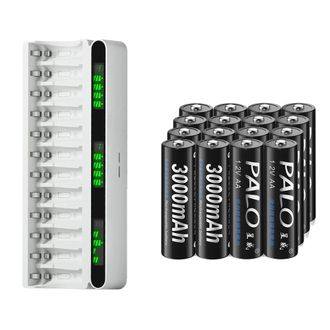 OEM Bater&iacute;a Recargable, Cargador Inteligente Con Pantalla Lcd, Capacidad De 3000 Mah, 16 Pilas Aa, 1 Cargador