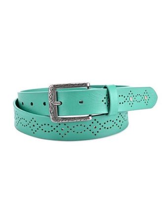 OLD TREND Daisy Genuine Leather Perforated Floral Detail Belt in Aqua at Nordstrom, Size Medium