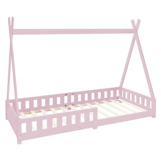 ML Design Cama infantil tipi 90x200cm color rosa con colch&oacute;n y tejado de tienda